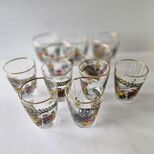 Libbey Treasure Island Glasses Barware 11 COUNT Shot Rocks Vintage Gold-rimmed